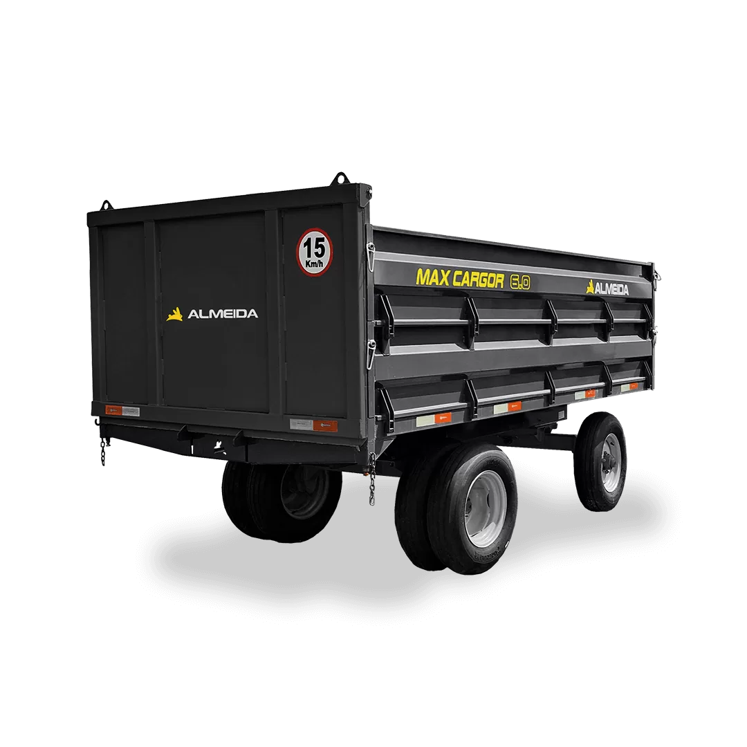 Carreta Basculante  hidráulica Metálica Marca: Almeida Modelo: MAX CARGOR 6.0 (nova) capacidade para 7.2 toneladas e 6 m cúbicos sistema de 2 eixos/6 rodas sendo eixo traseiro duplo